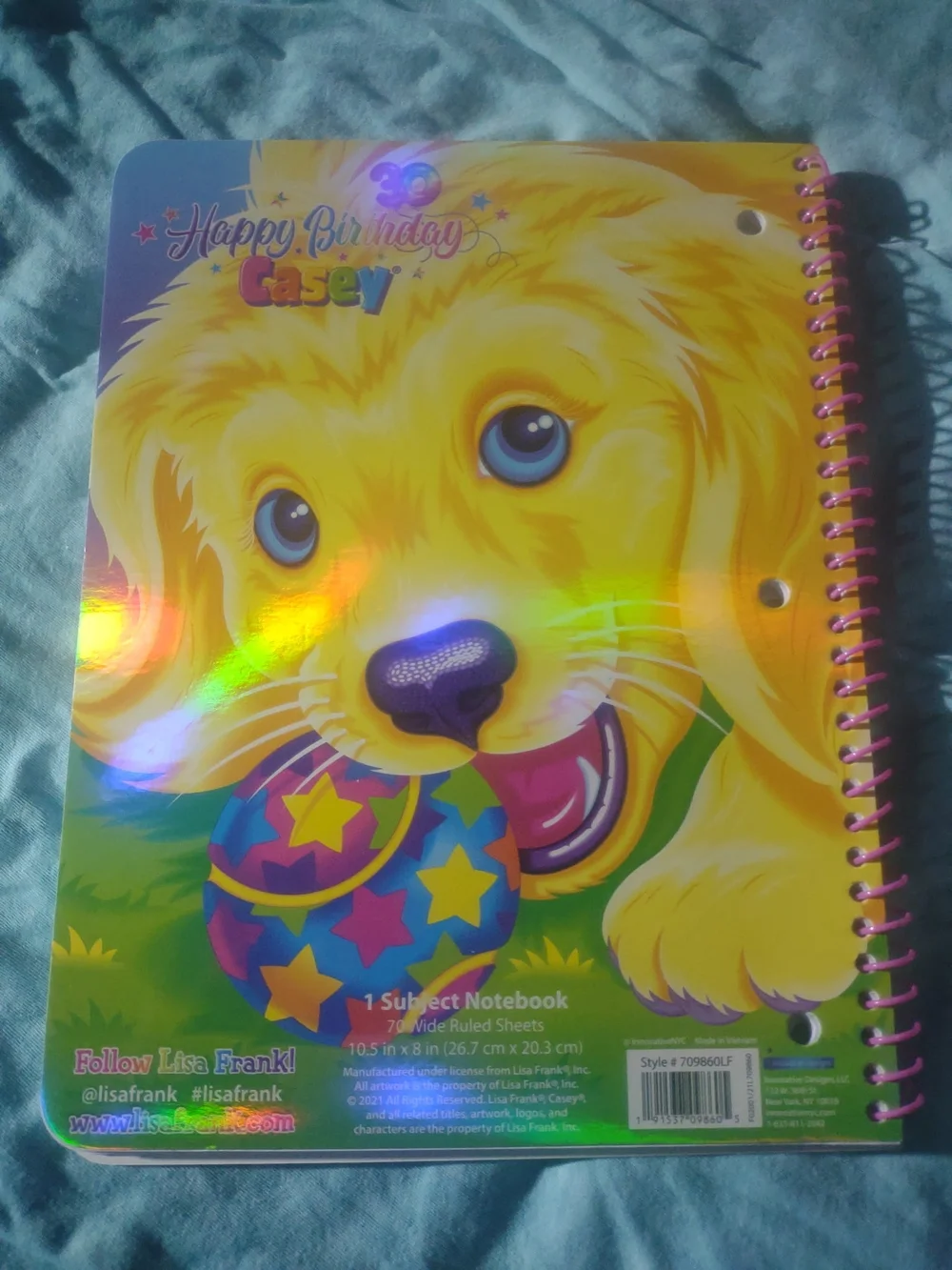 Lisa Frank Yellow Puppy Holographic Dog Notebook NEW